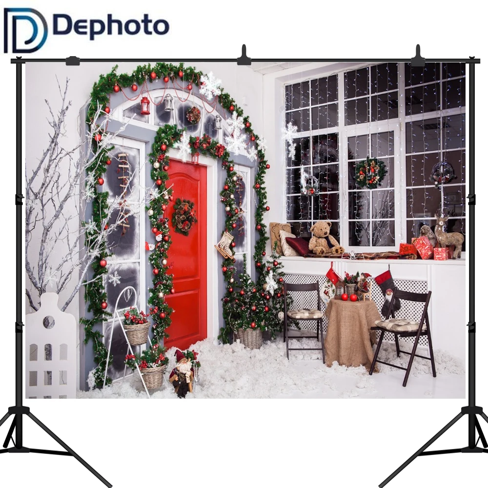 Фон для фотографий Dephoto с изображением красных деревянных дверей рождественских