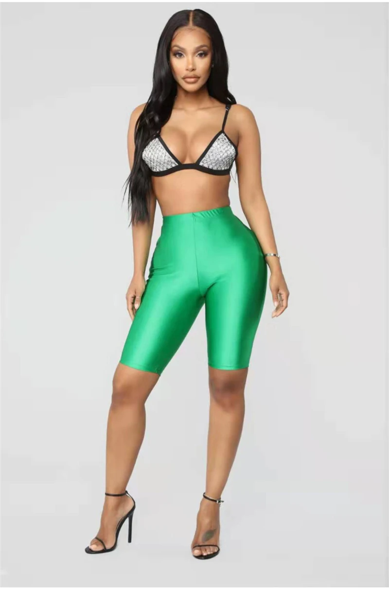 NewAsia Shiny Sexy High Waist Shorts Women Biker Shorts Summer Classic Casual Active Wear Gloss Slim Fit Shorts Women Fitness