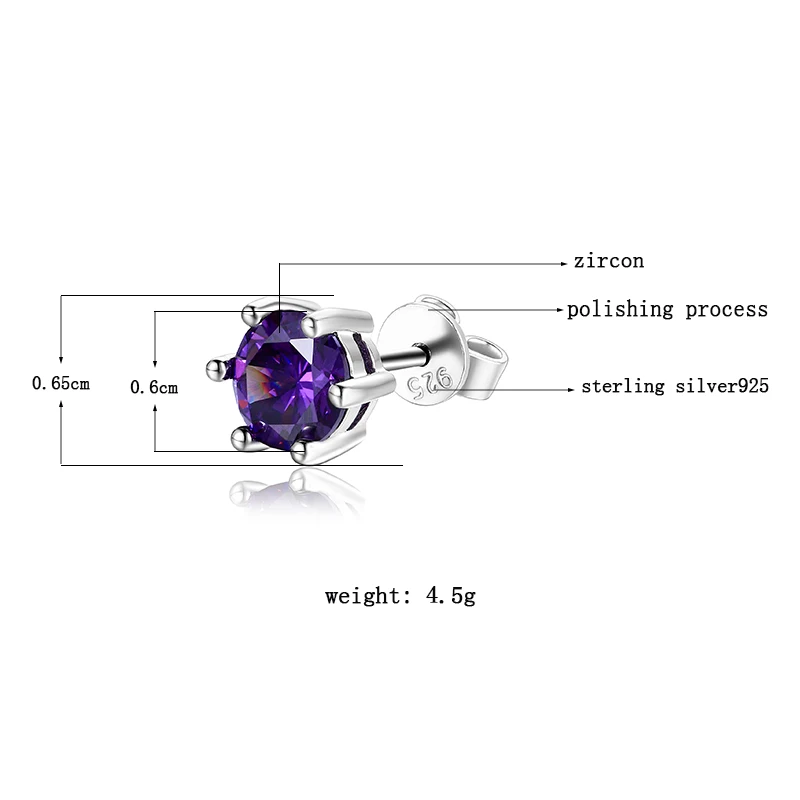 Женские серьги-гвоздики из стерлингового серебра 925 пробы элегантные ювелирные изделия круглые AAAAA сиреневый Циркон Свадебные привлекательные вечерние подарки