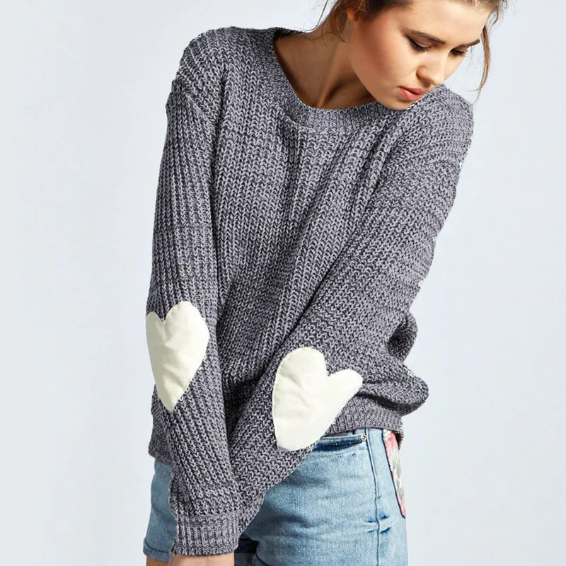 

New Sell like hot cakes Women Casual Long Sleeve Knitted Pullover Tops Loose Sweater Knitwear Jumper Pure color grey sweater
