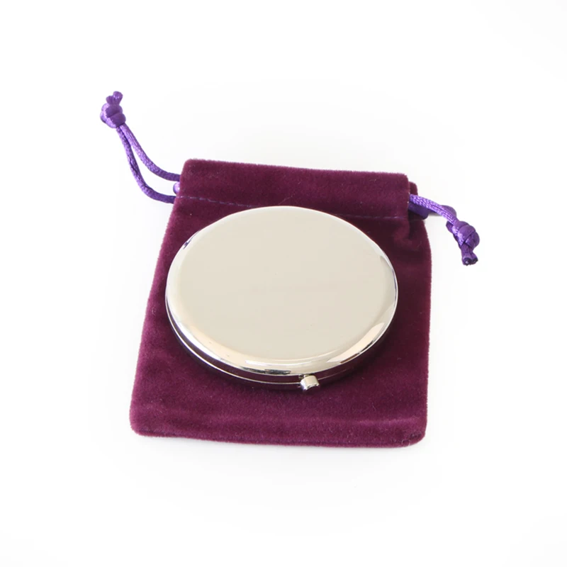 Noble Silver Metal Makeup Mirror Round Compact Cosmetic Personalised Wedding Gift with Purple Velvet Bag | Красота и здоровье