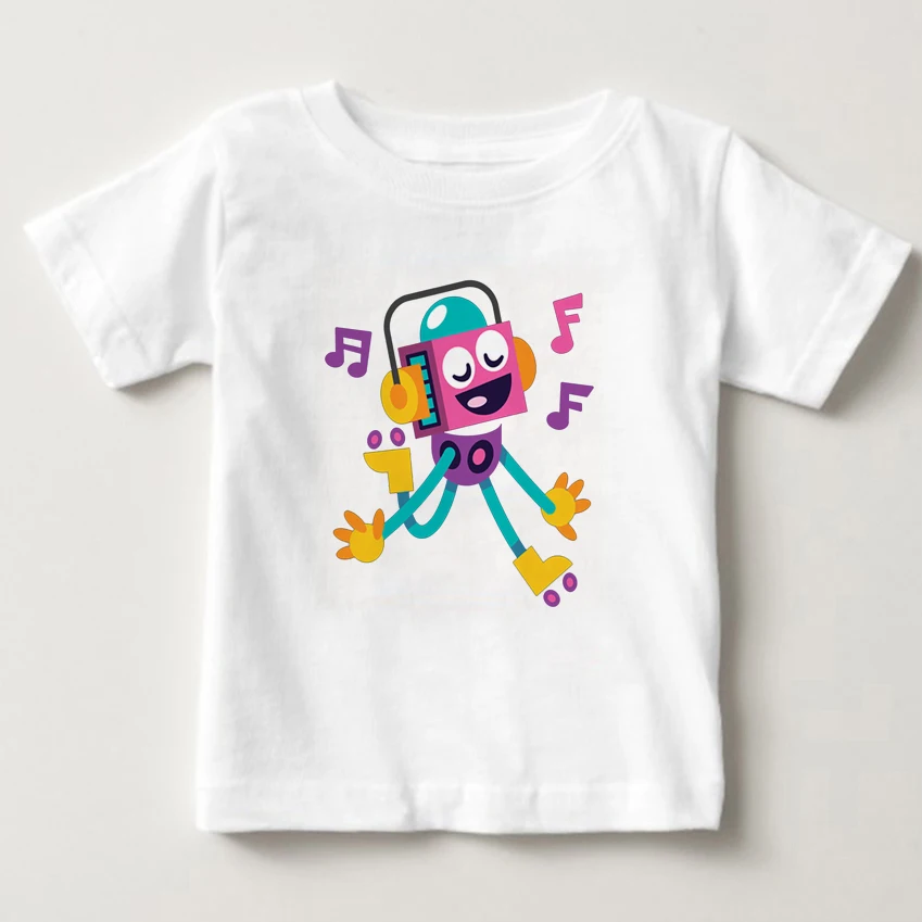 

Fashion Cartoon Boys Girls T-Shirts Kids White Cotton T shirts Child Summer Robot Print Tops Clothing shrt Comic robot tshirt MJ