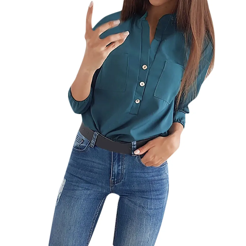 Spring Autumn Womens Casual Long Sleeve Turndown Neck