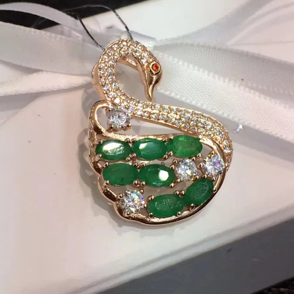 Qi Xuan_Fashion Jewelry_Trendy ожерелье с зеленым камнем из Колумбии и лебедя _ розовое золото