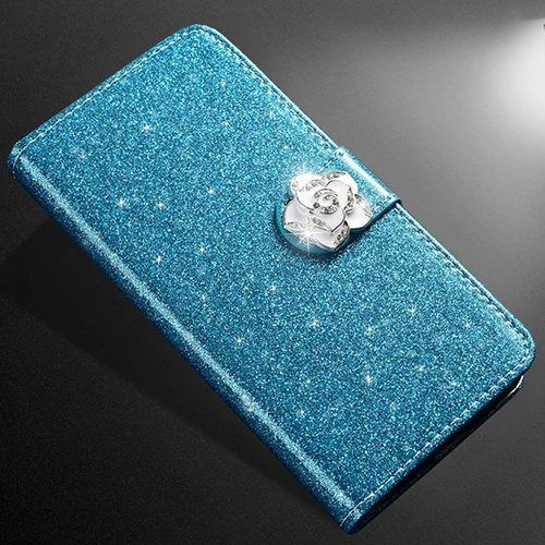 blue camellia Роскошный блестящий флип-чехол для телефона huawei Y5 Y6 Y7 Prime Pro Y9, чехол-бумажник с магнитной подставкой и отделением для карт - Цвет: blue camellia
