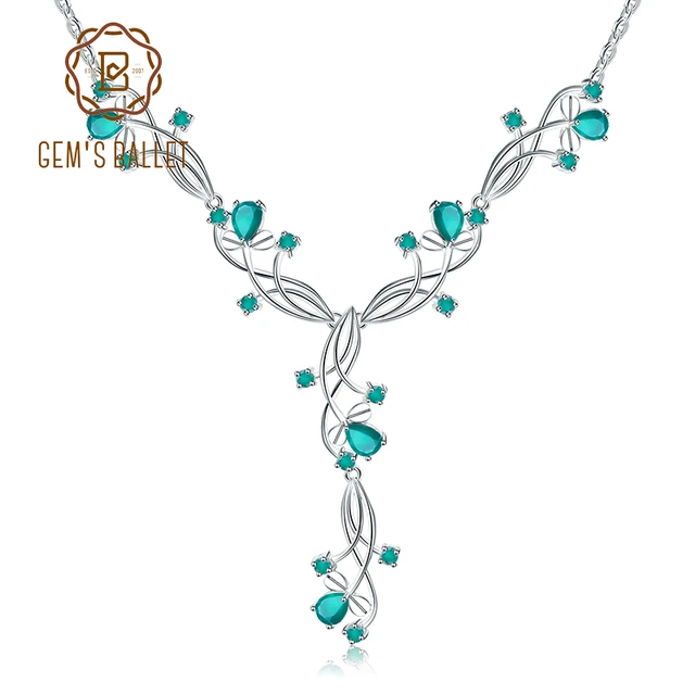  US $42.17 BALLET Jewelry Natural Green Agate Bridal Necklace Women Sterling Silver 