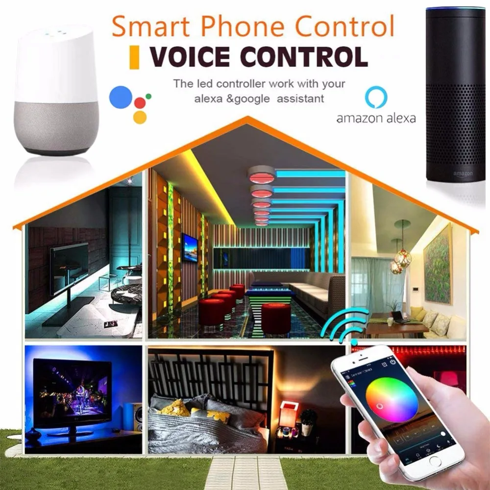 Светодиодный светильник Alexa 32 8 футов 10 м гибкий адресуемый RGB работает с Wi Fi SPI Music