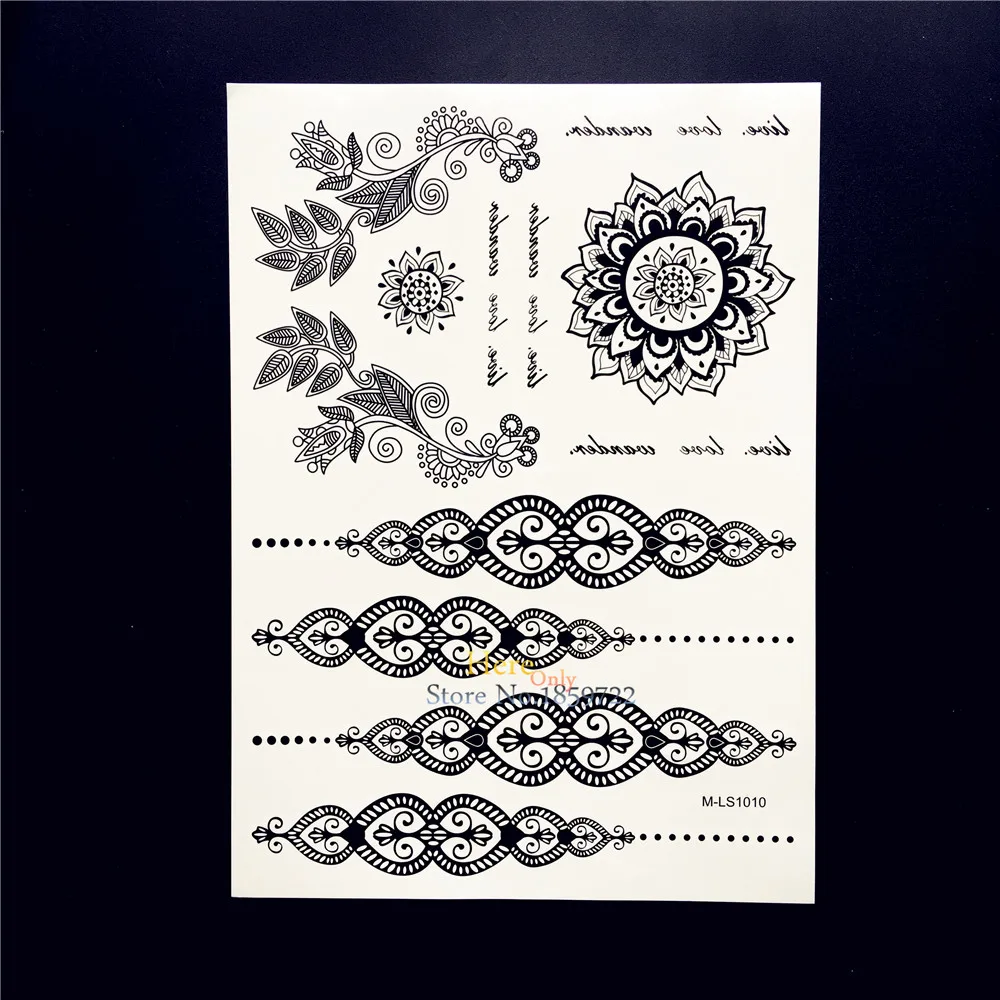 08 23 De Réduction25 Styles Noir Mandala Henné Tatouage Temporaire Pour Les Femmes Art Corporel Fleur Bras Tatoo étanche Faux Indien Chaînes