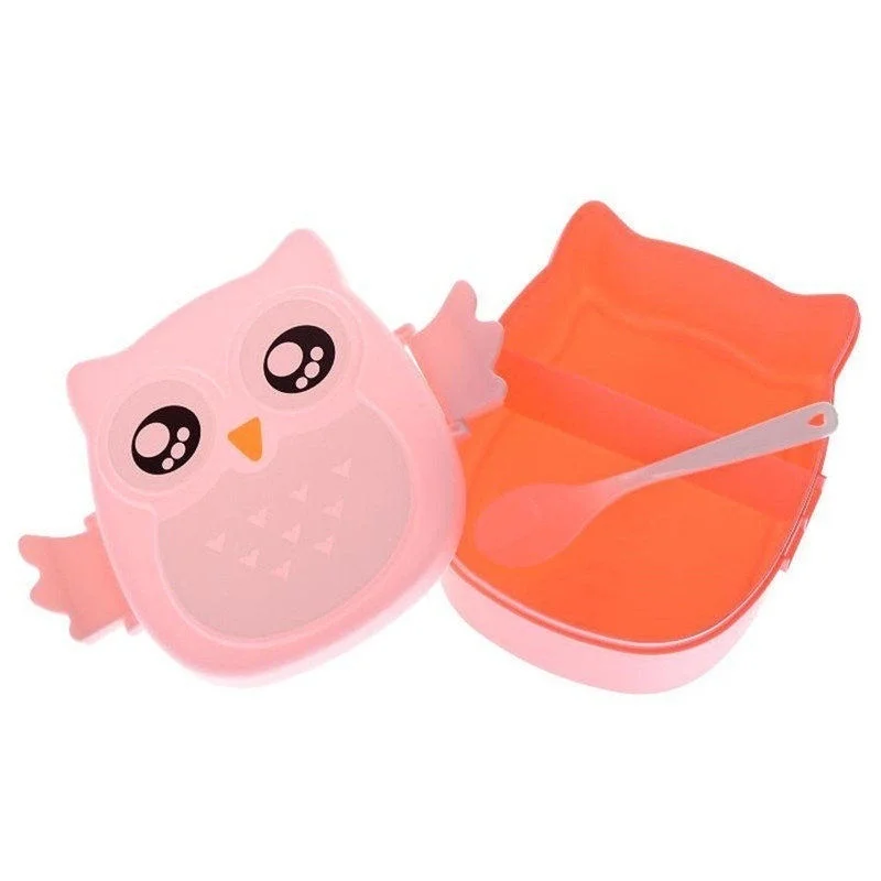 1Pcs Portble Plastic Kids Cute Owl Food Container Lunch Box PP Food Storage Box Portable Purple Pink and Blue 15.5x14x6.6cm