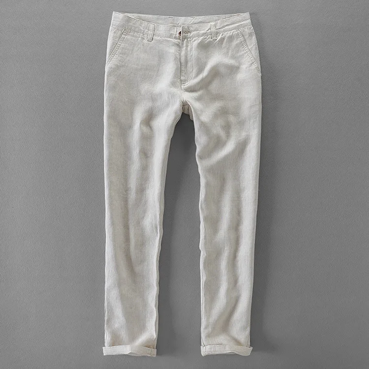 100% Quality Pure Linen Casual Pants Men Brand Long Trousers Men Business Fashion Pants For Men Pantalones Pantaloni Un Pantalon casual pants for men