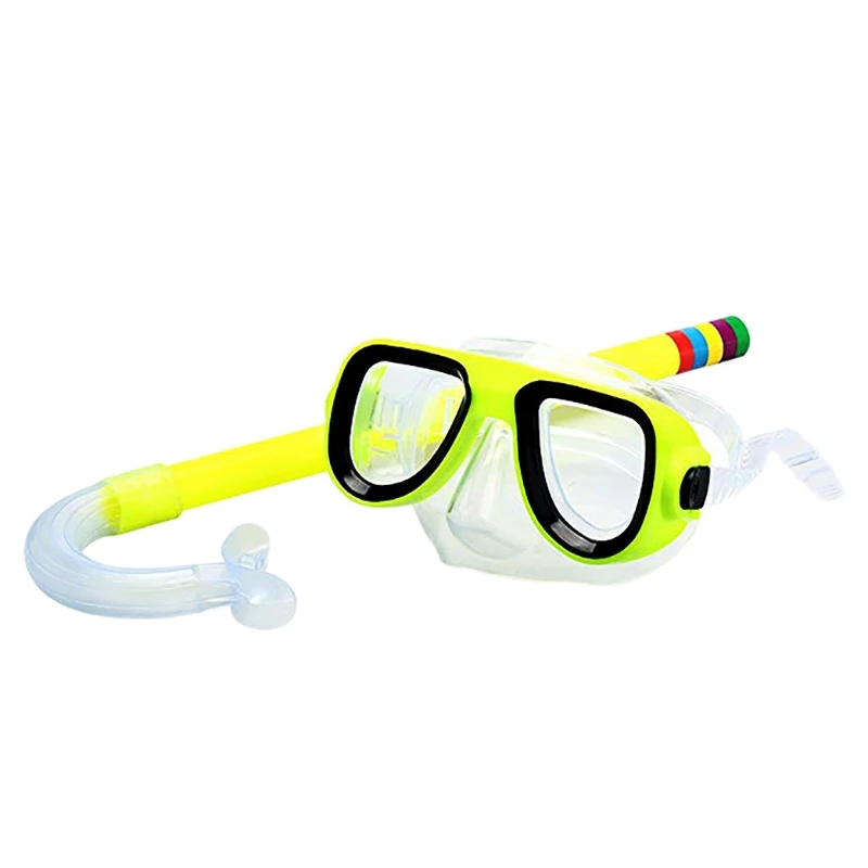 Детские очки для ныряния, маска дыхательная трубка, противоударные противотуманные очки для плавания, повязка для подводного плавания, популярные аксессуары, набор - Цвет: Цвет: желтый