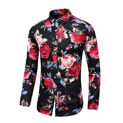 2018 осень новая модная мужская рубашка повседневная с длинным рукавом Кнопка рубашка для мужчин роза с цветочным принтом рубашки мужские