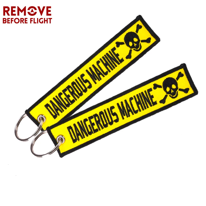 Dangerous Machine Warning Tag Keychain for Factory Motorcycles and Cars Safty Key Tags Embroidery Yelloew Danger Keychain (3)
