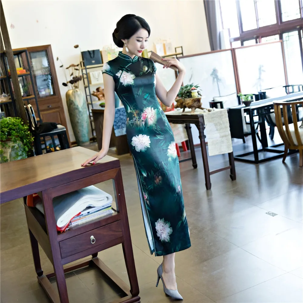 Шанхай история китайский Cheongsams длинные qipao искусственного шелка китайские