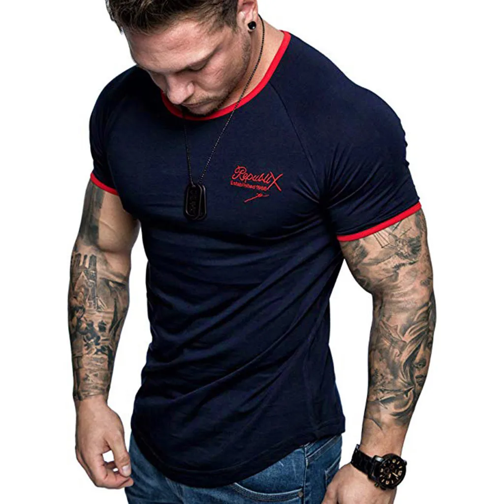 

Men Clothes T shirt 2019 Summer Men's Casual Letter Printed Stitching Short sleeve T-shirt Top Blouse High Quality M-3XL