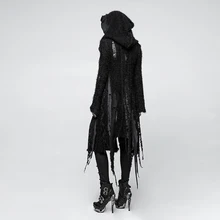 Панк рейв готический вампир представление женский черный длинный плащ асимметричное Отверстие Вязать Нерегулярные Хэллоуин ведьмы пиджаки Пальто