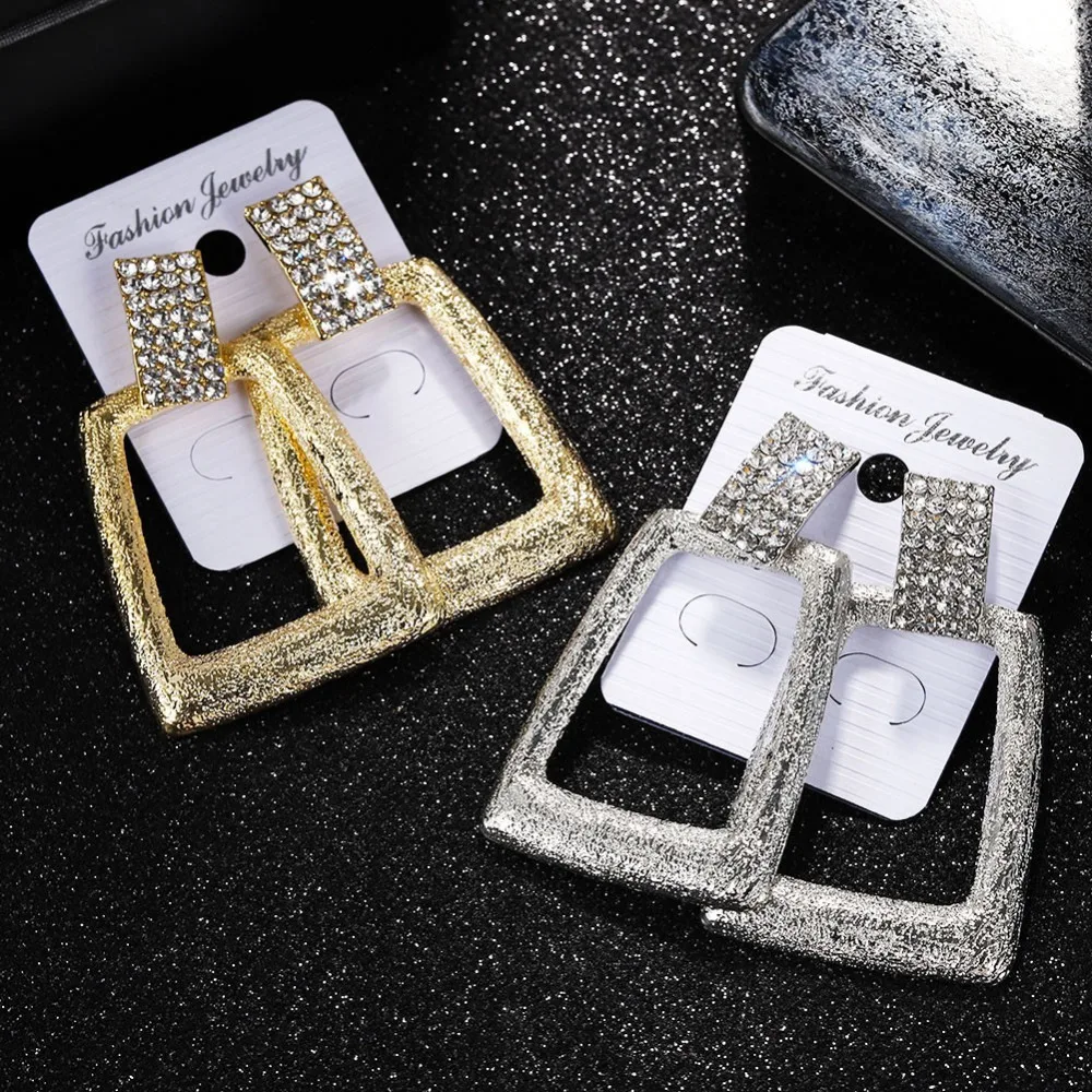 

Miwens 2019 Silver&Gold Color Metal Maxi Crystal Drop Earrings Geometric Square Pendant Earring Wholesale Factory Jewelry A399