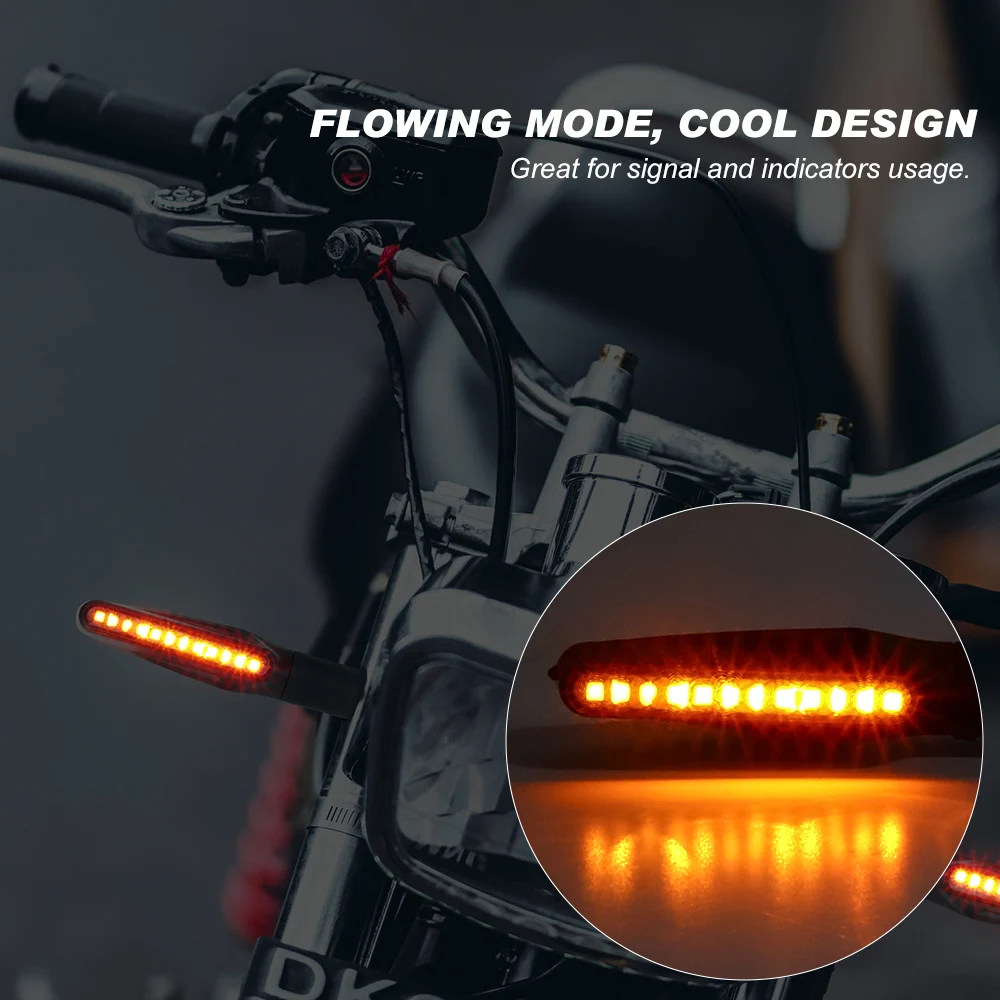 

KEMiMOTO 4Pcs Turn Signal Lights Universal Flowing Water Flicker Led Flexible Bendable Indicators Light Lamp License Plate