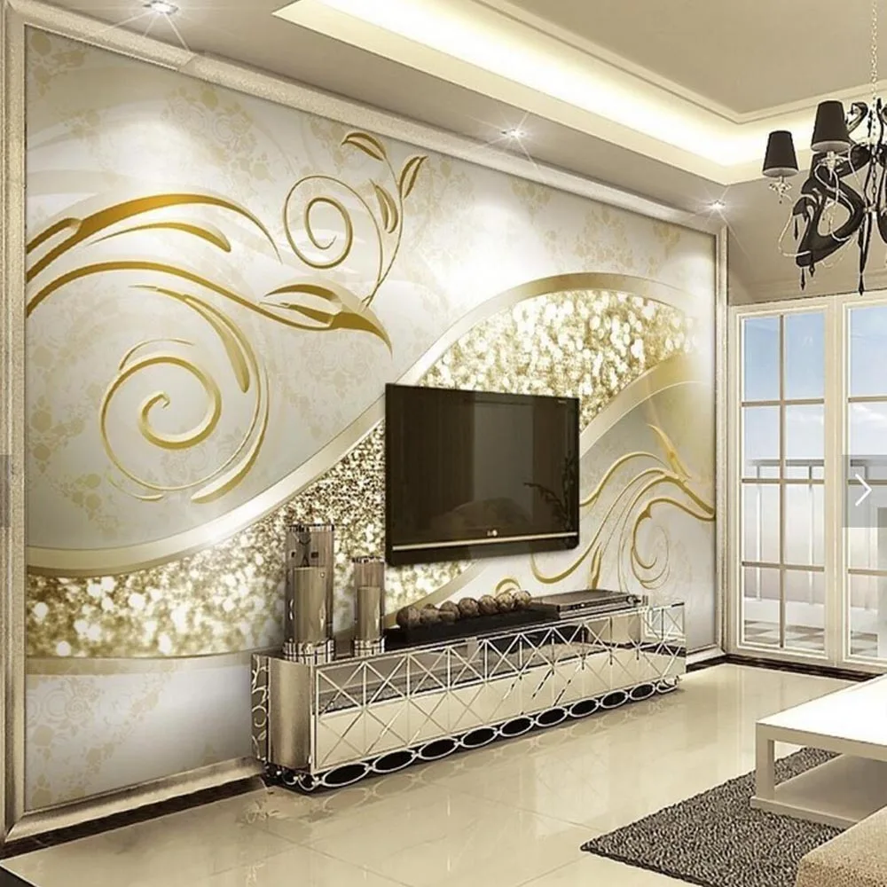 Abstract European 3D Gold Wall Paper Mural Large Size for TV Backdrop