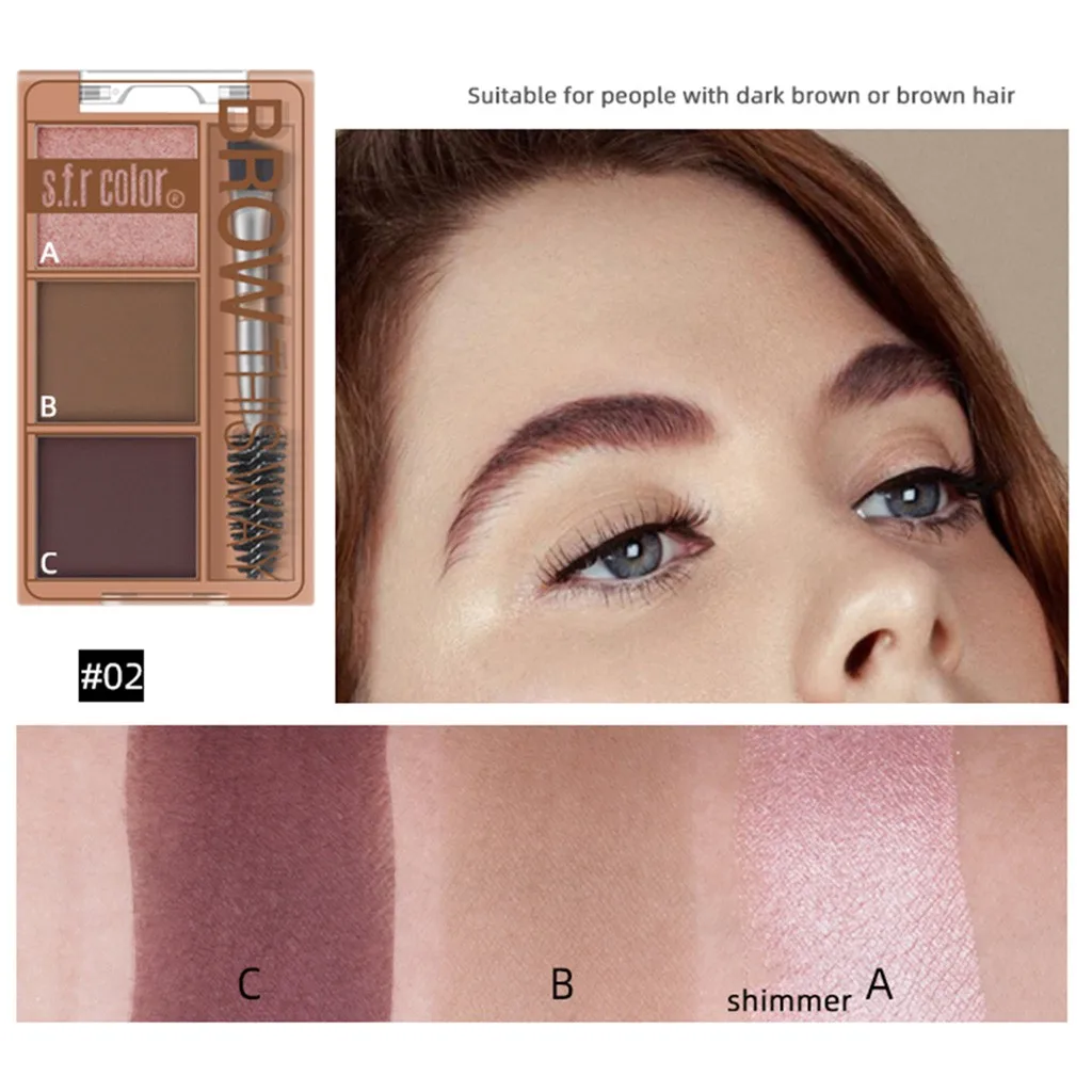 Make Individual Character Eyebrow Makeup 3 Color Eyebrow Powder Combination Professional Waterproof Makeup Eye Shadow With Brush - Цвет: B