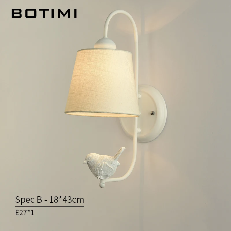 BOTIMI светодиодный настенный светильник с птицей для гостиной, современный тканевый настенный прикроватный светильник, белый настенный светильник, комнатный светильник s - Цвет абажура: B