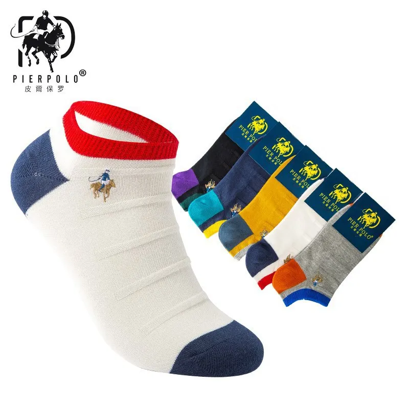 

5pairs/LOT no box Men's cotton men's block patchwork runner socks Business PIER POLO Logo embroidered Men's Sock Mens Socks