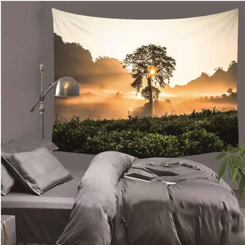HD пейзаж гобелен пейзаж кокосовой пальмы ночное небо Mountain ткань настенный Декор шторы из полиэстера плюс покрытие стола Йога