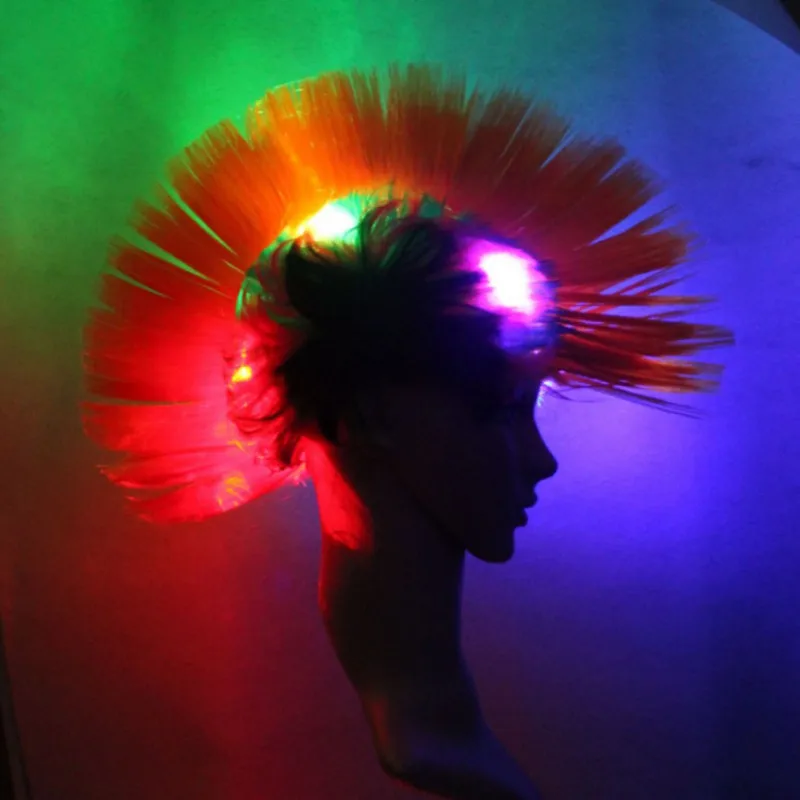 

High Quality Multi Coloured Rainbow Mohawk LED Light Punk Wig For Fancy Dress Rocker Costume
