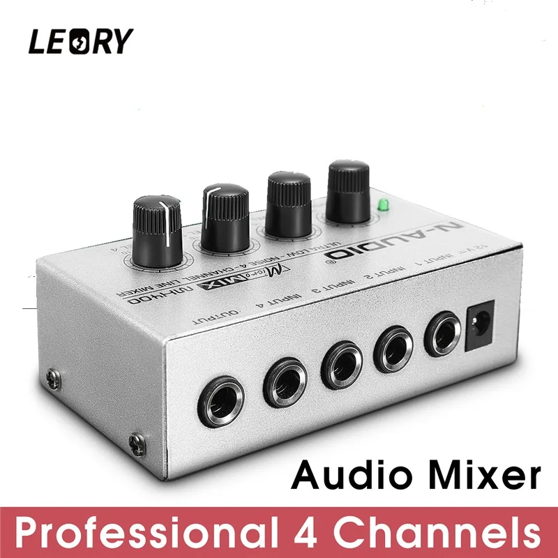

LEORY Professional Mini 4 Channel Karaoke DJ Audio Mixer Sound Mixing Console DJ Mezclador For Audio PC Home KTV Metal Silver