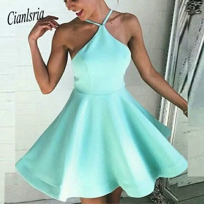 

2019 halter sexy homecoming dresses mint green cocktail dresses backless short prom dresses