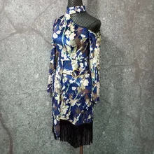 Latin Dance Dress Women Printing Dancing Dress Woman Latin Rumba Dance Dress For Woman Practice Clothing Fringed Skirt DN1218