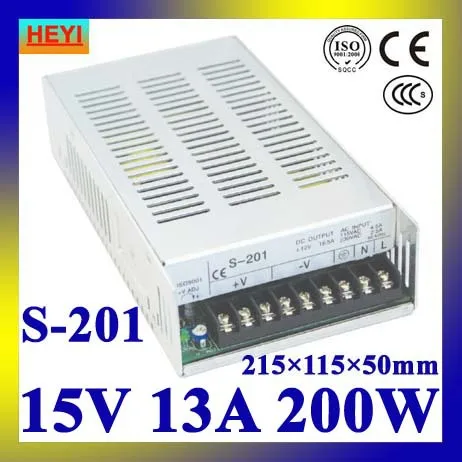 

single output switching power supply 15V 13A 100~120V/200~240V AC input LED power supply 200W 15V transformer