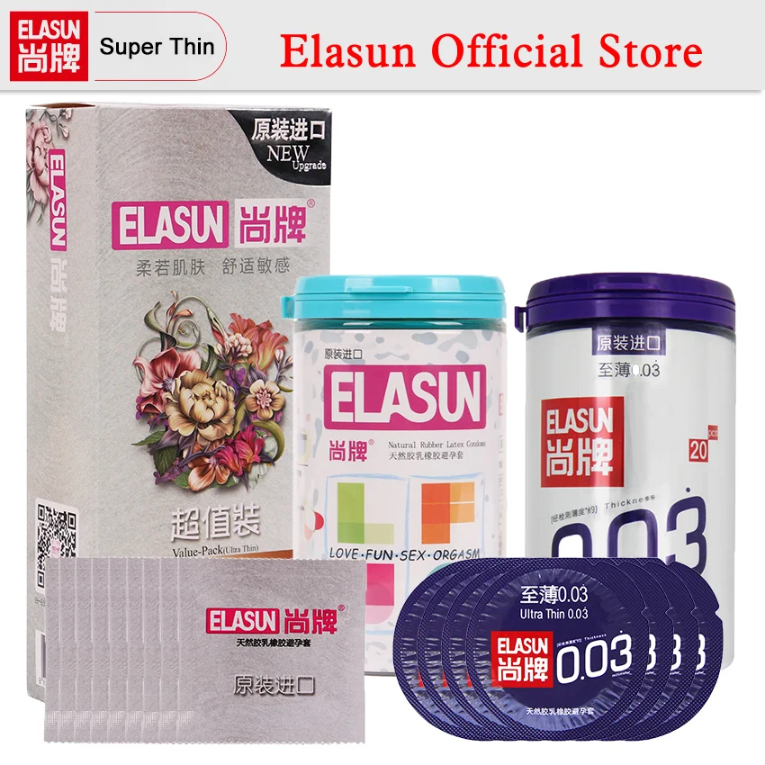 

ELASUN 144PCS Ultrathin Lubrication 5 In 1 Thread Big Dotted Condoms Lasting Safe Ice and Fire Latex Rubber Condom