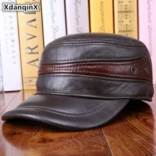 XdanqinX мужская шапка из воловьей кожи, плоская кепка, армейские военные шапки из натуральной кожи, осенне-зимняя модная теплая шапка с наушниками, шапка для папы