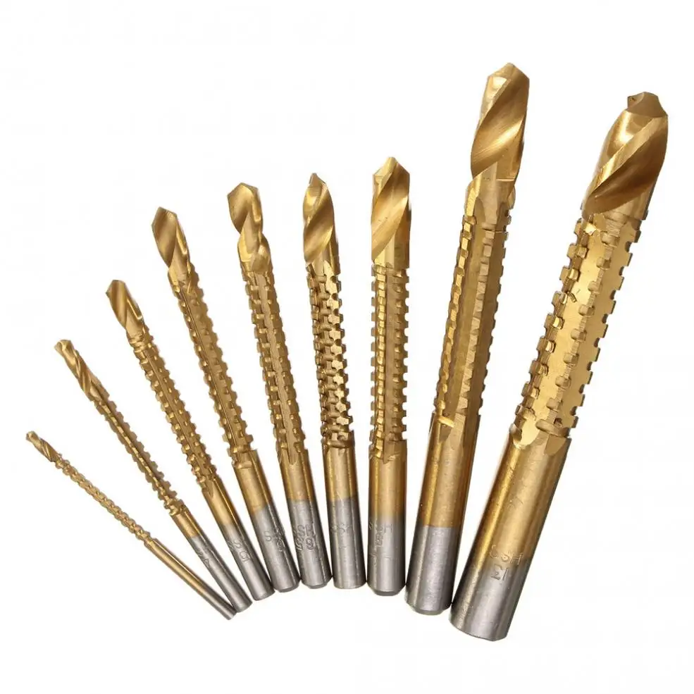 9 Pcs Titanium HSS Drill & Saw Bit Set Cutting Carpenter Wood Metal 3-13mm Power Tool Accessories