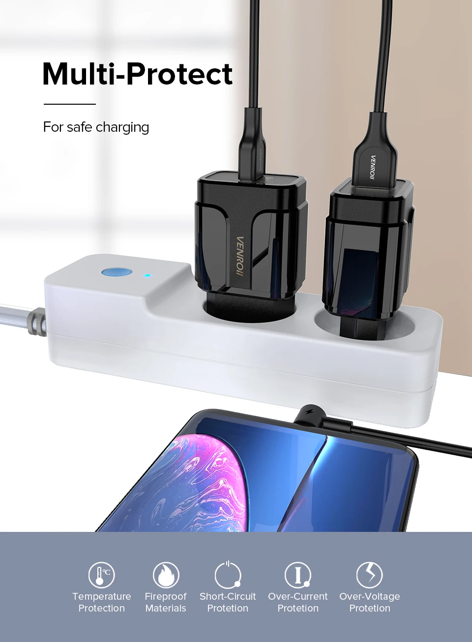 Venroii Универсальный 18 Вт USB Quick Charge 3,0 для iPhone X 8 EU US Plug мобильный телефон быстрое зарядное устройство для Xiaomi huawei Honor