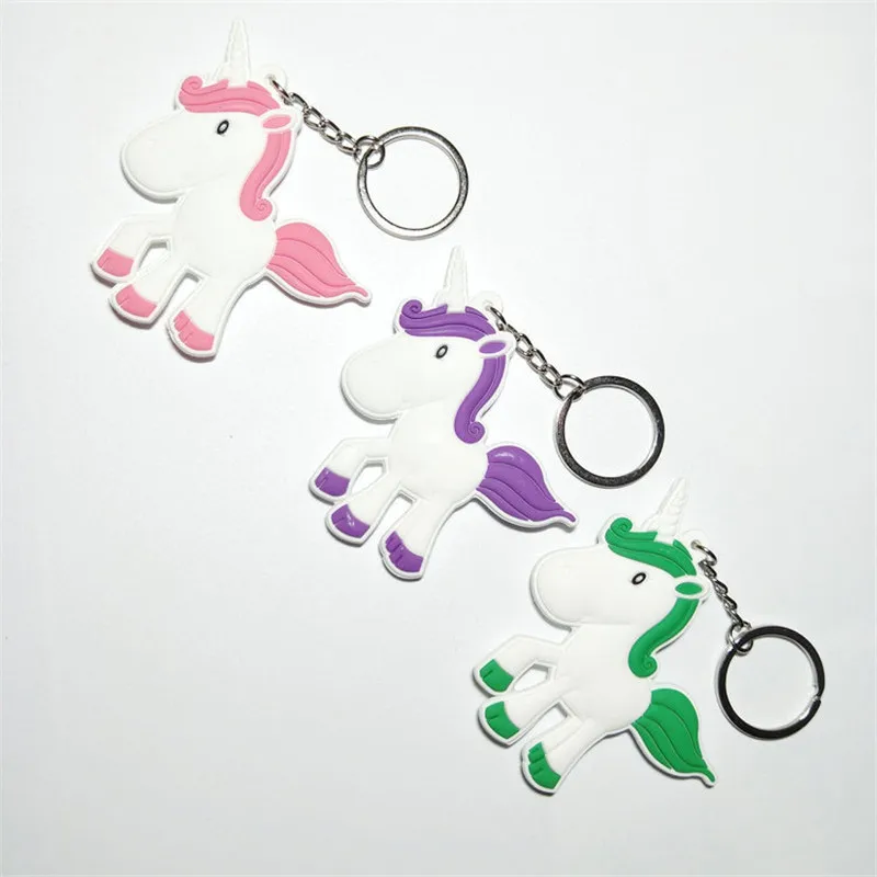 Kawaii Rainbow Unicorn Rhinestone Licorne PVC Keychain Figures Toys Cartoon Flying Horse Key Bag Pendant Dolls 10pcslot (5)