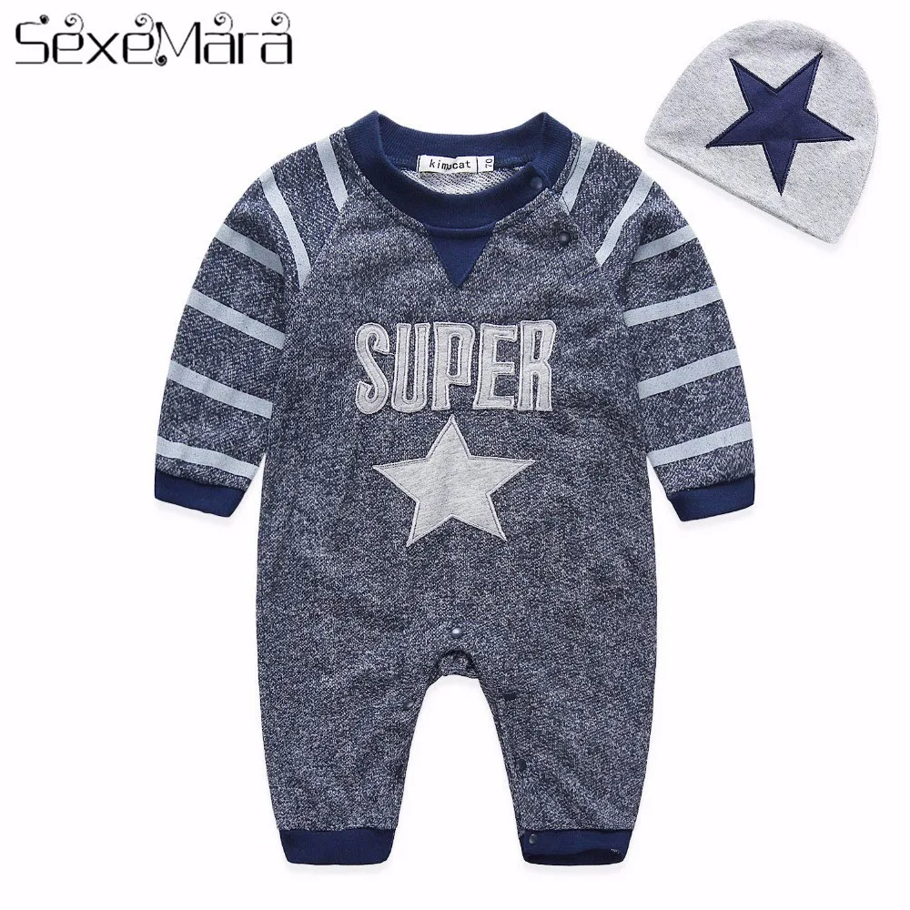 

New Baby Boy Romper Newborn Baby Clothes Cute Super Star Cotton(Rompers+Hat)Bebe Children Toddlers Rompers 1set HB035