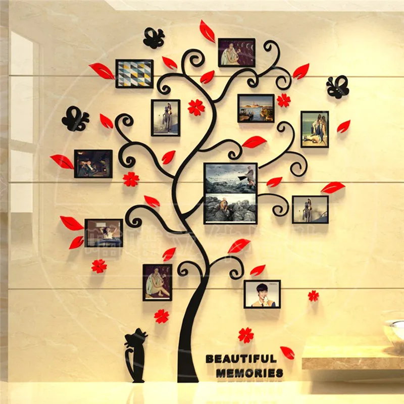 3D дерево наклейка из акрила, фотоальбом для стикеры на обои-дерево форма украшения стикер s домашний Декор настенный плакат подвесной - Цвет: Red