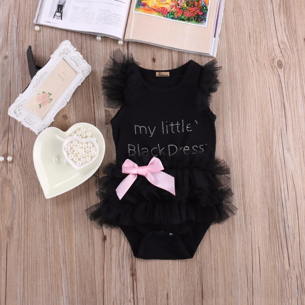Лидер продаж; боди для новорожденных девочек; модное кружевное платье с вышивкой и надписью «My Little black»; боди для малышей