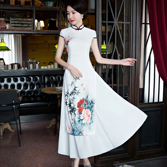 Elegante Floral Chinês Vestido Qipao das Mulheres do Sexo Feminino