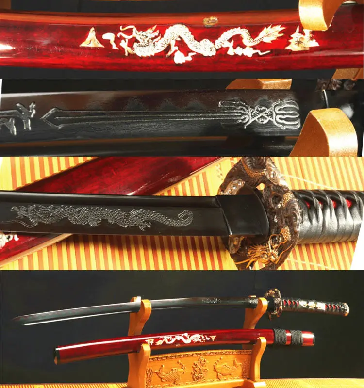 US $358.00 41DAMASCUS FOLDED STEEL CLAY TEMPERED BLACK HAS JAPANESE SAMURAI SWORD KATANA