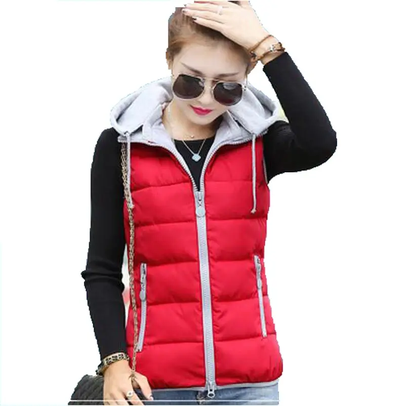 Women autumn and winter detachable hood vest new Slim hooded cotton