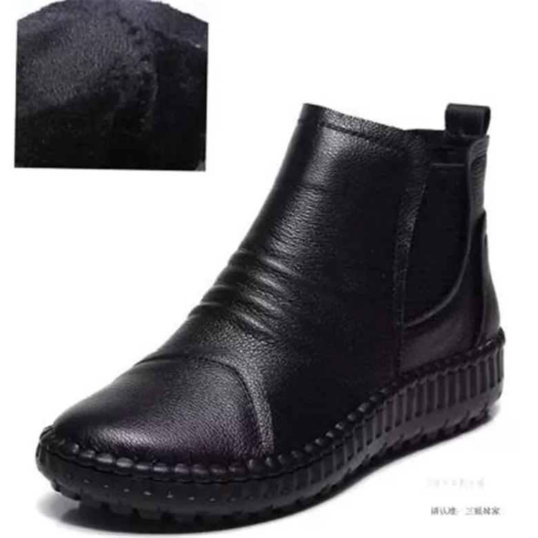 plush black Beyarne/ обувь из натуральной кожи; женские ботинки; сезон осень-зима; Модные ботильоны ручной работы; теплая мягкая Уличная Повседневная обувь на плоской подошве; womane264 - Цвет: plush black