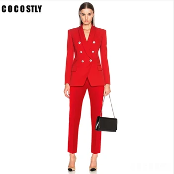 

2019 office Lady work blazer suits OL women pants suit for women blazers jackets with trouser two pieces set red pink