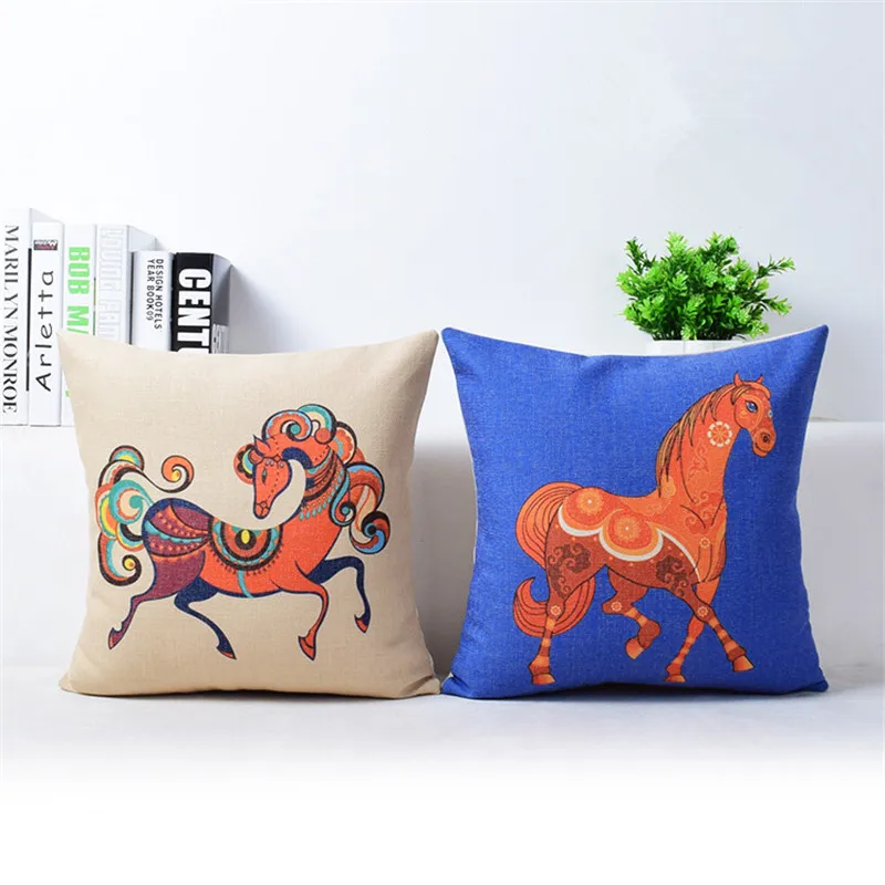 Винтажная красочная подушка с лошадью, чехол для домашнего декора, декоративная подушка в виде животного, чехол Cojines Decorativos Para, наволочка для дивана
