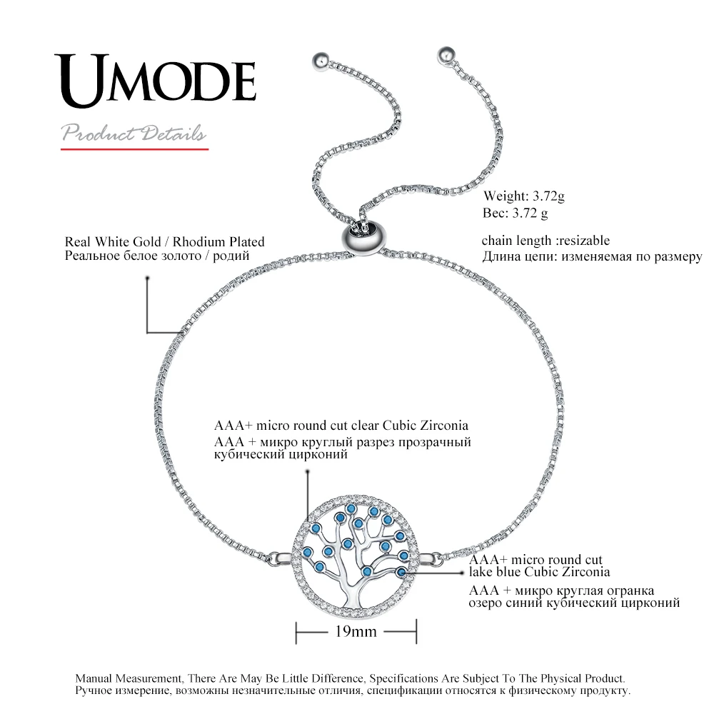 UMODE новые модные вечерние свадебные украшения Дерево жизни браслеты для женщин белого золота цвет CZ цепочки и браслеты подарок UB0104B