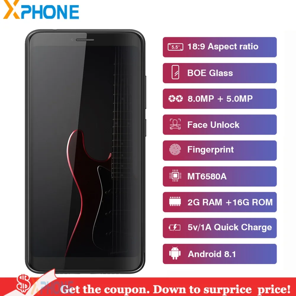 

Bluboo D6 Android 8.1 2GB 16GB 5.5 inch Mobile Phone 2700mAhFace Unlock Fingerprint ID 3G WCDMA Dual SIM Smartphone 2018