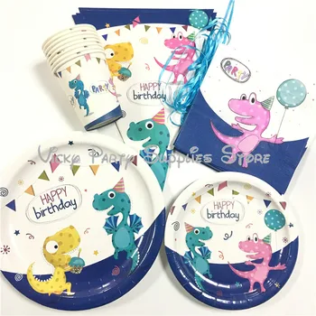 

50pcs/lot Color Cartoon Dinosaur Disposable Tableware Set Dinosaur Birthday Baby Shower Party Cup Plate Napkin Supplies