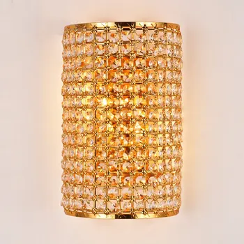 

Luxury Royal Golden Crystal Bedroom Wall light Modern Golden Base Bathroom Corridor Wall Sconces Balcony Washroom Wall Lamp